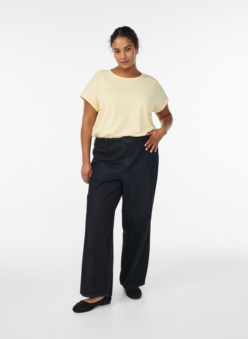 Melanzowa koszulka z kr&oacute;tkim rekawem, Ż&oacute;łty, Model image number 1