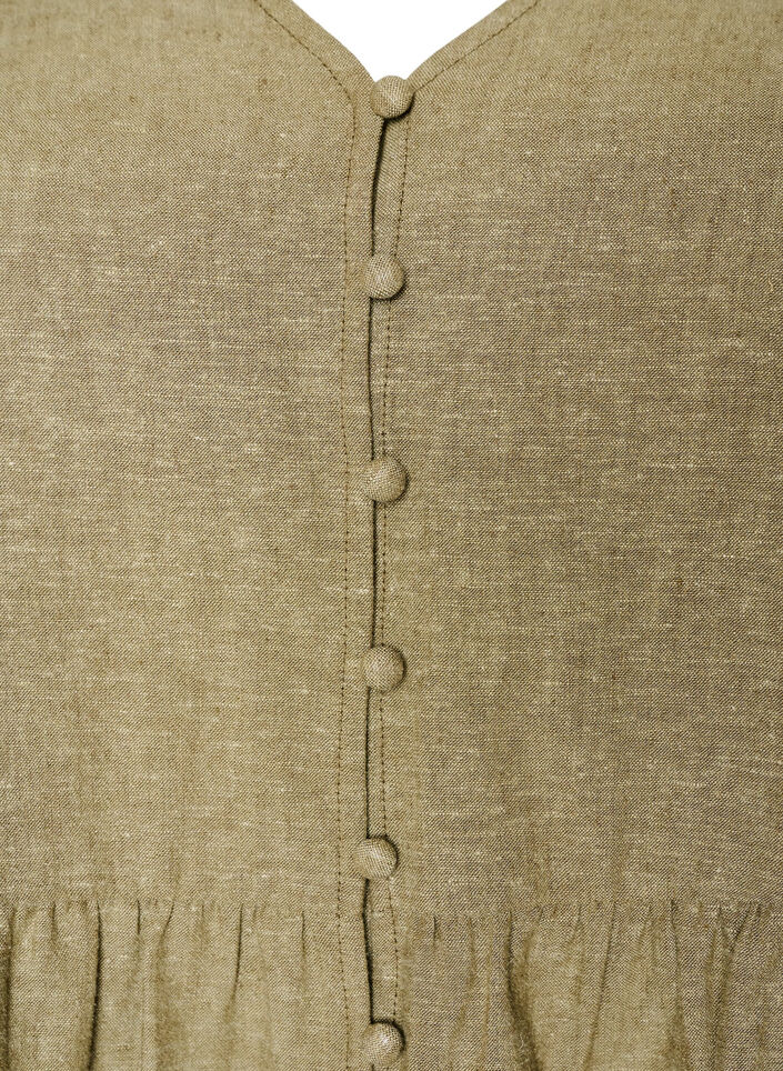 Bluzka z lnu i wiskozy z dekoltem w ksztalcie litery V i zapinaniem na guziki, Zielony, Packshot image number 2