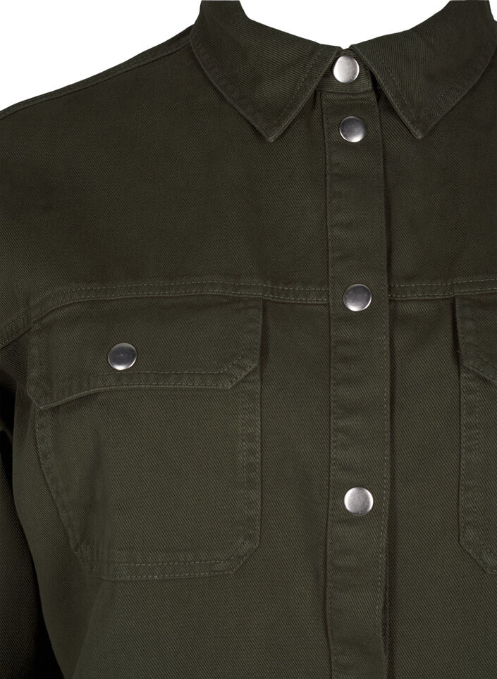 Koszula dzinsowa w jednolitym kolorze z kieszeniami na piersiach, Forest Night, Packshot image number 2