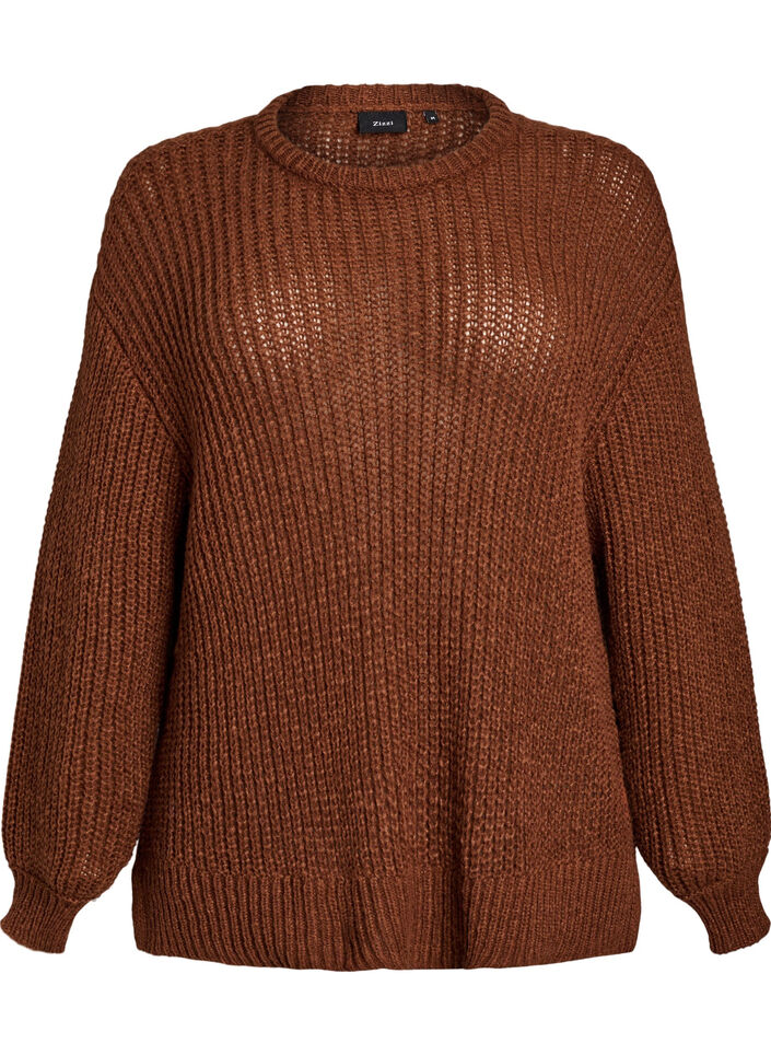 Dzianinowa bluzka z fredzlami z tylu, Brązowy, Packshot image number 0