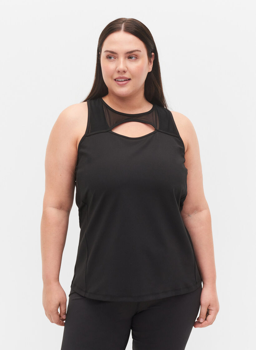 Mesh workout top with racer back, Black, Model image number 0