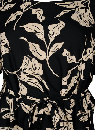 FLASH – sukienka z krótkim rekawem i paskiem, Black Off White Fl., Packshot image number 2
