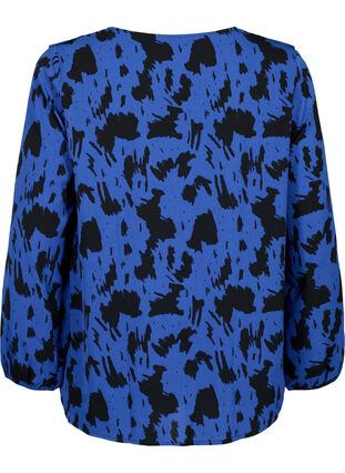 Bluzka z dlugim rekawem i marszczeniami, Black Blue AOP, Packshot image number 1