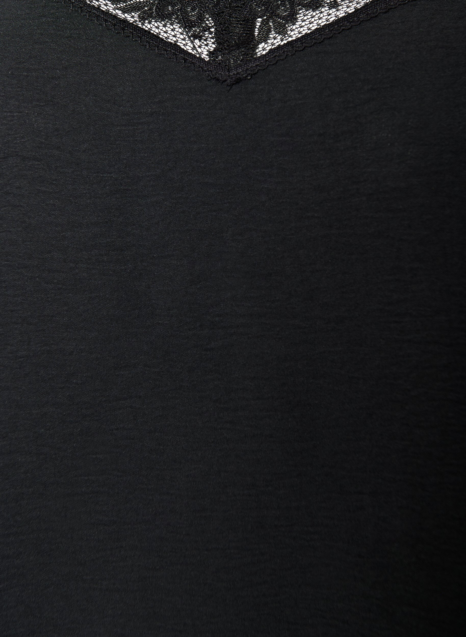 Zizzi Top Cami z dekoltem w ksztalcie litery V i koronkowym wykonczeniem, Czarne, Packshot image number 2