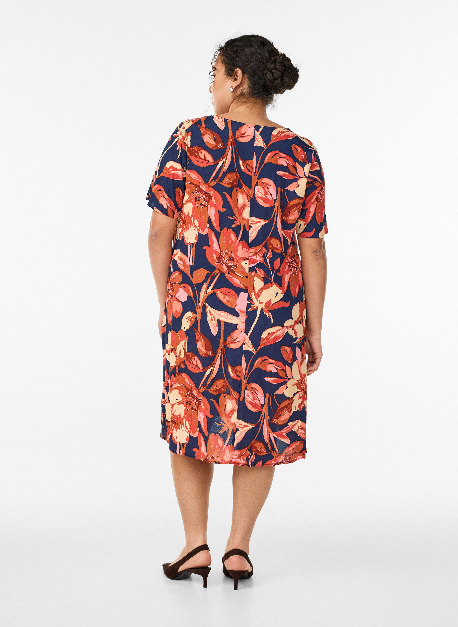 Zizzi Wiskozowa sukienka o linii A, Pomarańczowy, Model image number 2