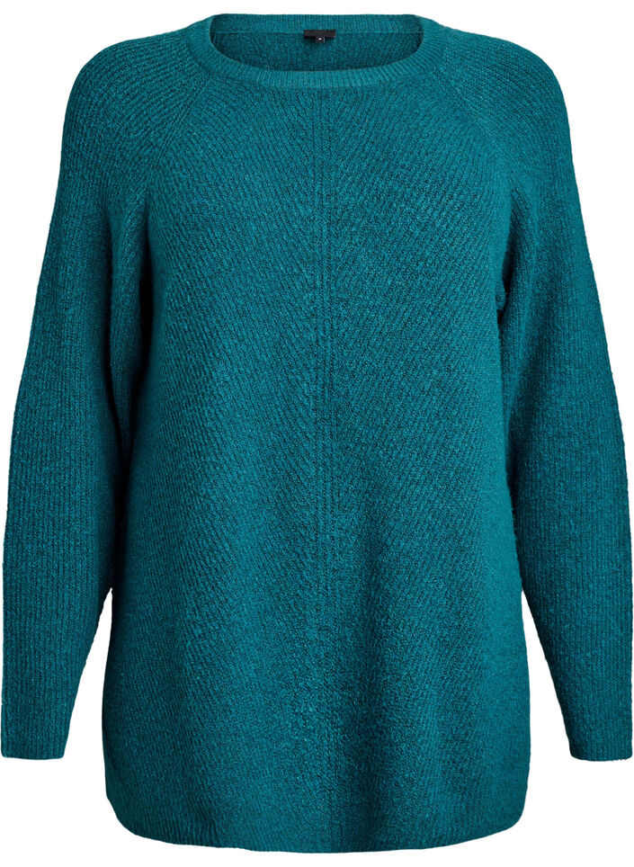 Sweter z dzianiny z ukosnym wzorem i rekawami raglanowymi, Zielony, Packshot image number 0