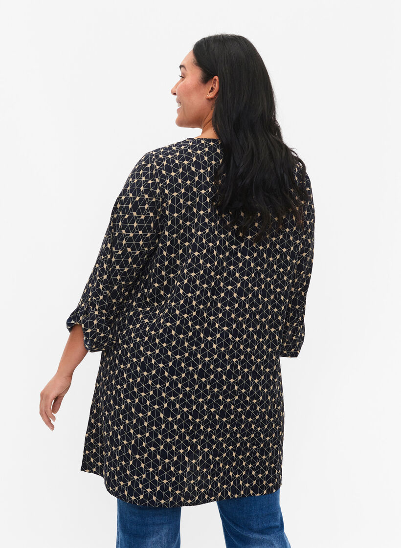 Tunika w ksztalcie litery A z nadrukiem, Blue Beige AOP, Model image number 1