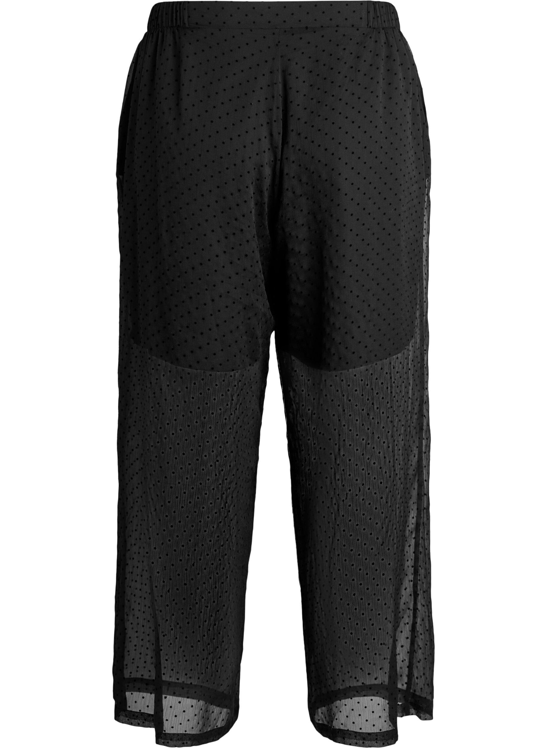 ZizziLuzne spodnie ze szifonem w kropki, Czarne, Packshot image number 1
