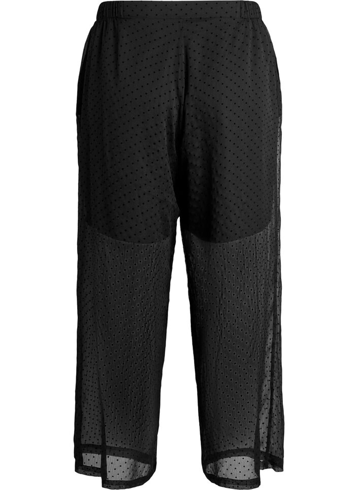 Luzne spodnie ze szifonem w kropki, Czarne, Packshot image number 1