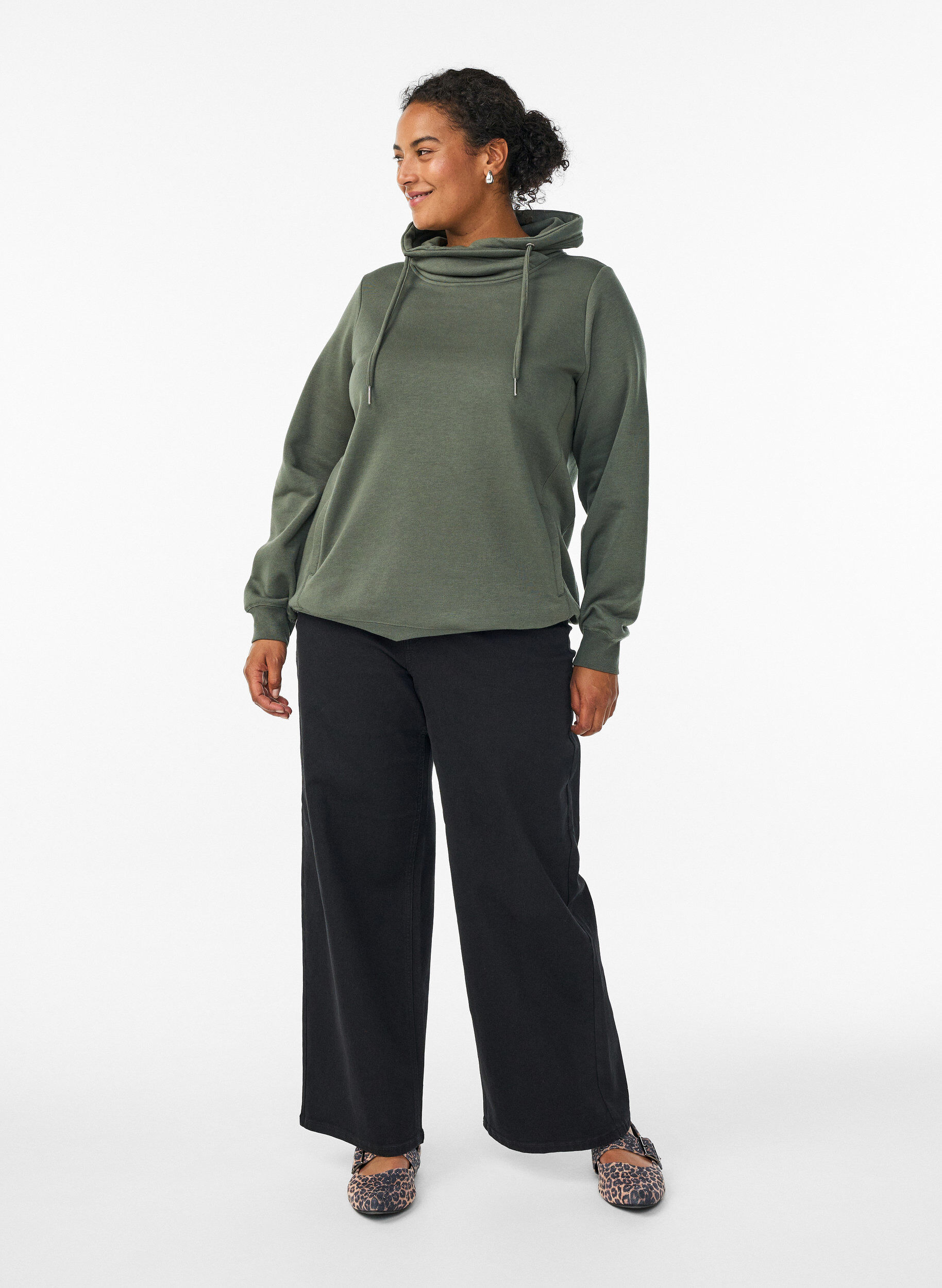ZizziBluza z wysokim kolnierzem i kieszeniami, Zielony, Model image number 1