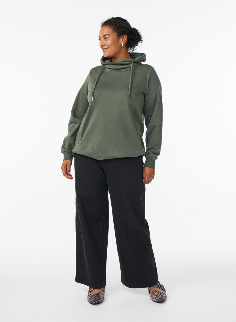 Bluza z wysokim kolnierzem i kieszeniami, Zielony, Model image number 1