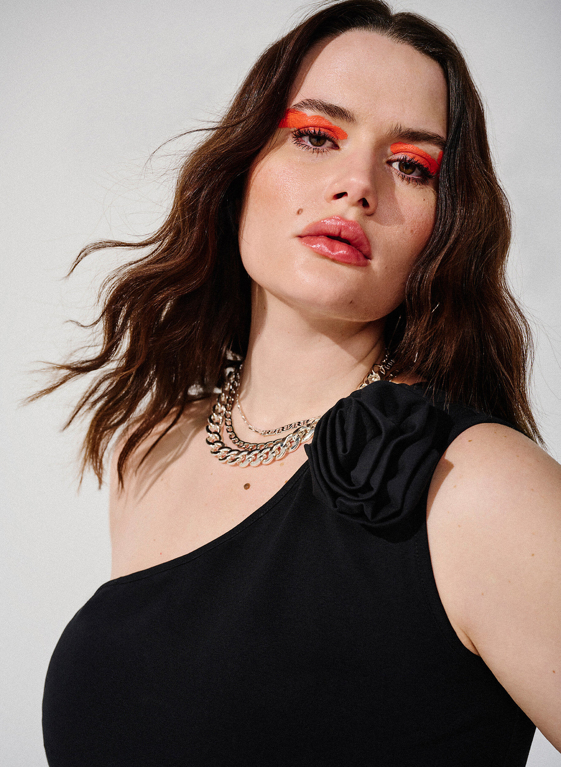 Zizzi Top na jedno ramie z r&oacute;za, Black, Image image number 0