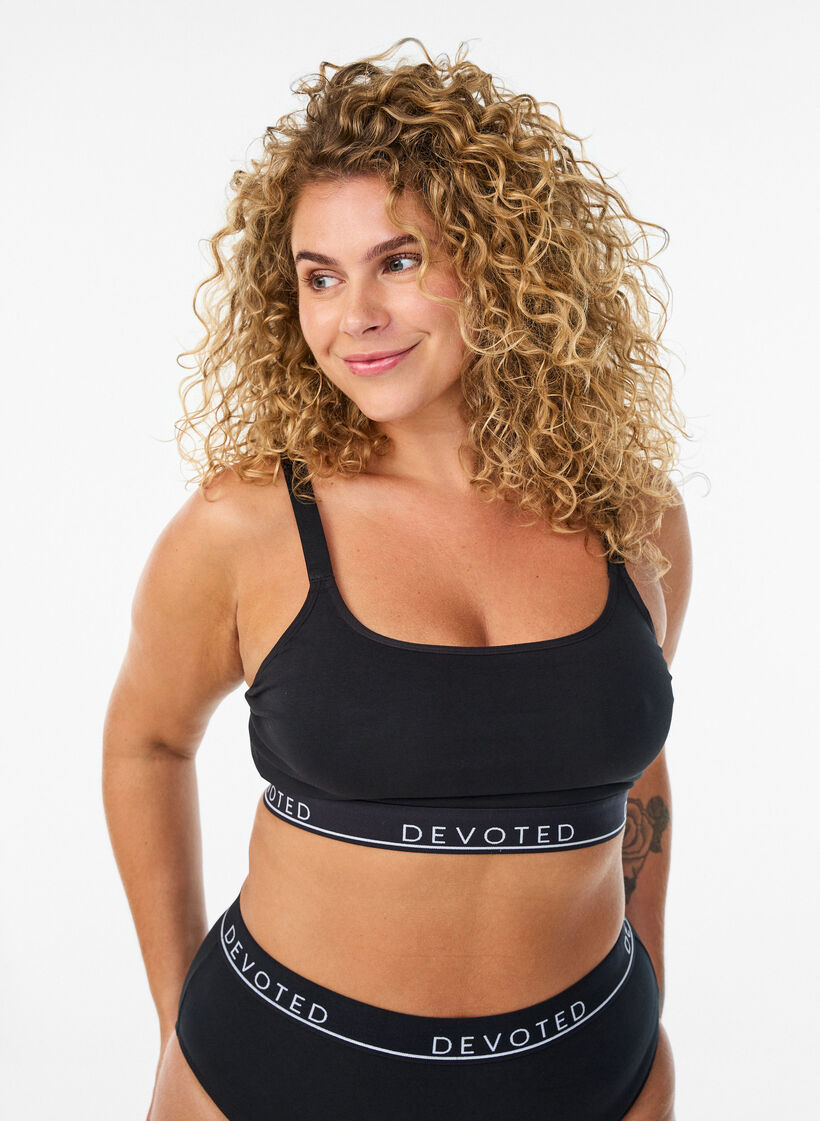 Bawelniany biustonosz z&nbsp;regulowanymi ramiaczkami, Czarne, Model image number 0