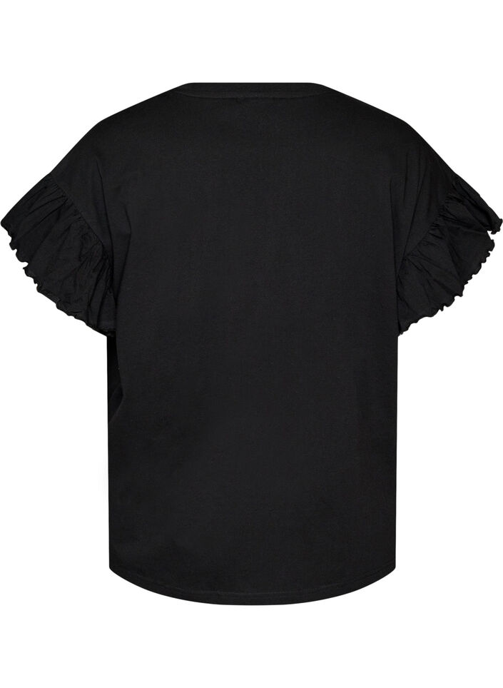 T-shirt z bawelny organicznej z bufiastymi rekawami, Czarne, Packshot image number 1