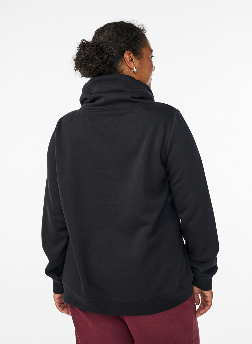 Bluza z wysokim kolnierzem i kieszeniami, Czarne, Model image number 2