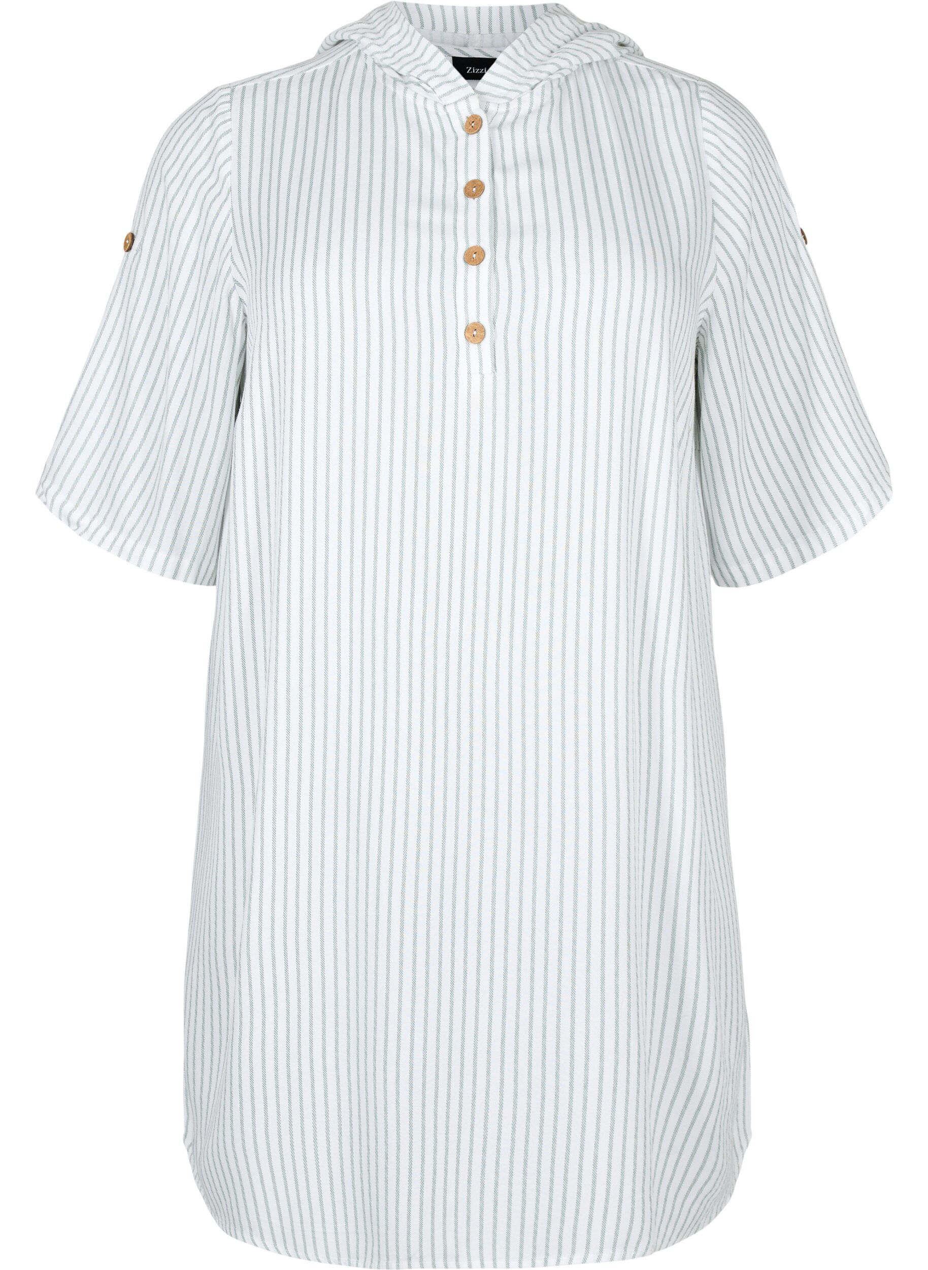 Zizzi Wiskozowa tunika z kr&oacute;tkim rekawem i kapturem, Chinois Green Stripe, Packshot image number 0