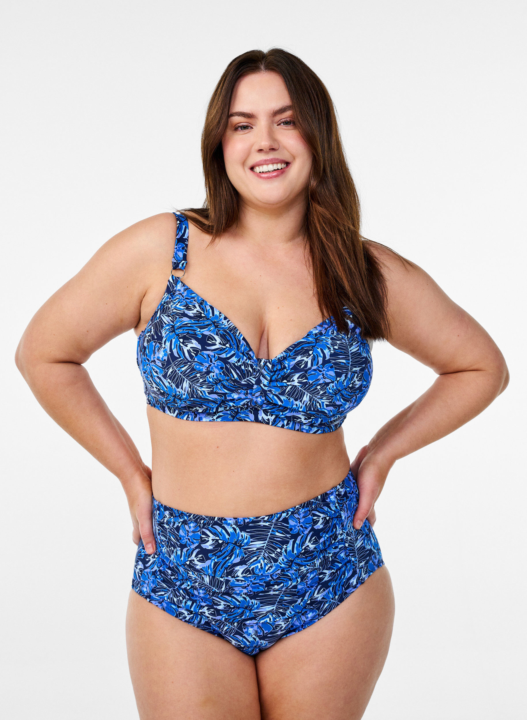 ZizziG&oacute;ra od bikini z fiszbinami i wzorem, Niebieskie, Model image number 1