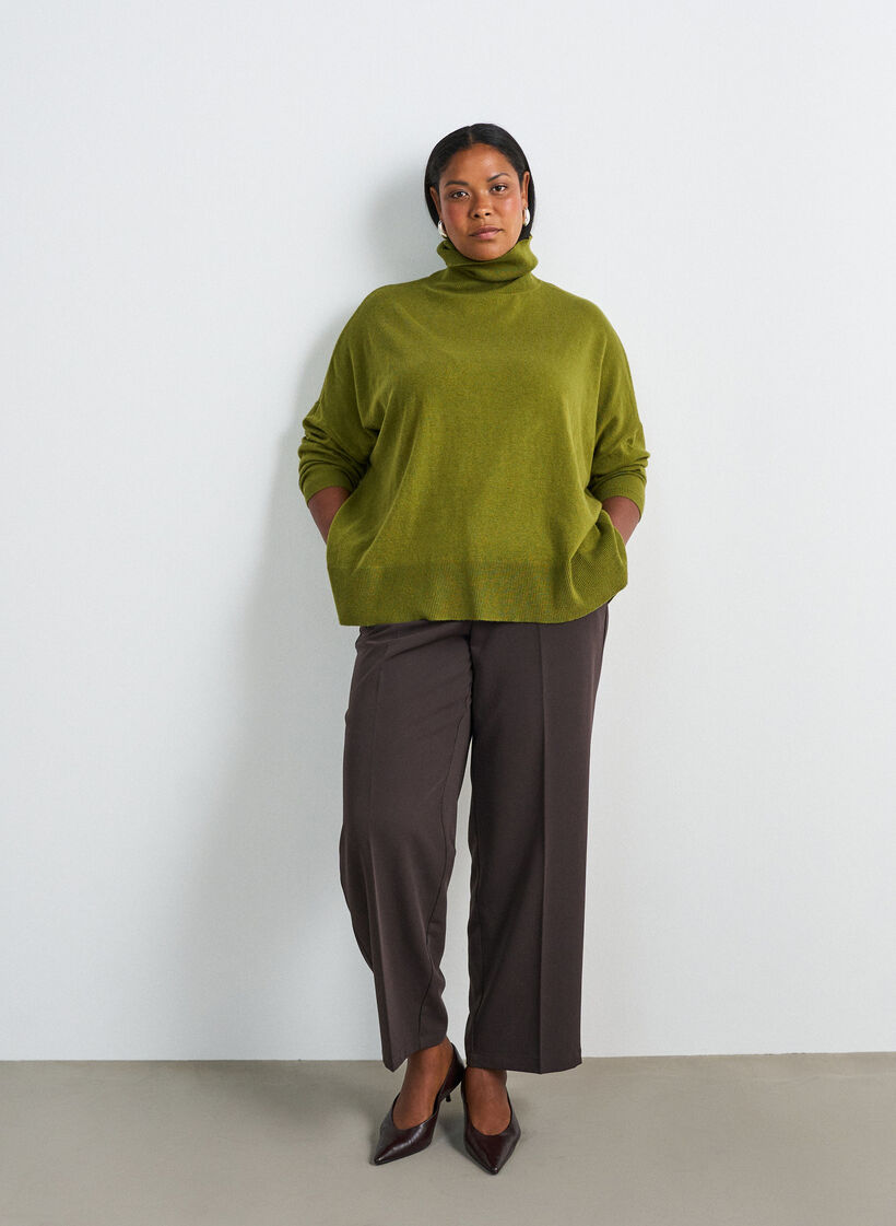 Sweter z kolnierzykiem i luznym krojem, Zielony, Model image number 1