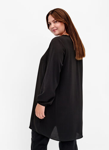Sukienka z dlugim rekawem i dekoltem w szpic, Black, Model image number 1