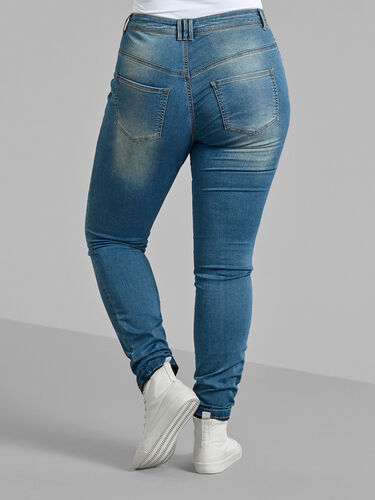 Mocno dopasowane jeansy Amy z wysokim stanem, Blue d. washed, Model image number 1