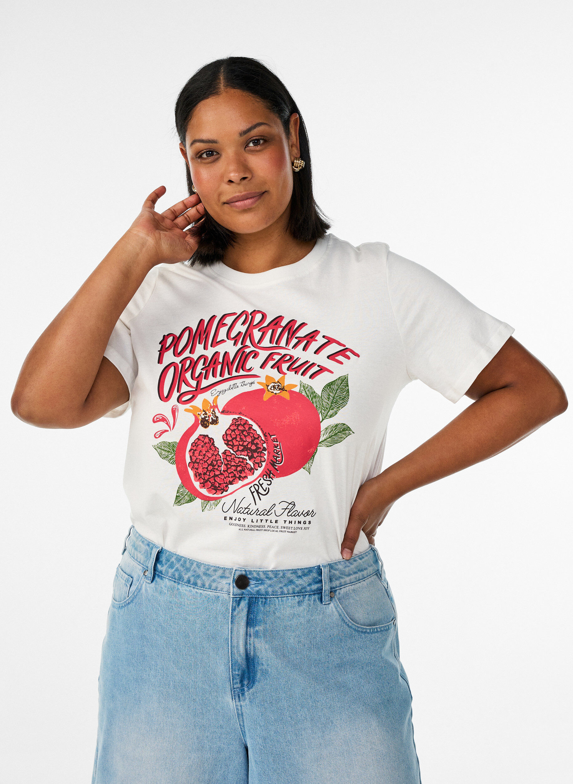 Bawelniana koszulka z nadrukiem, Biały, Model