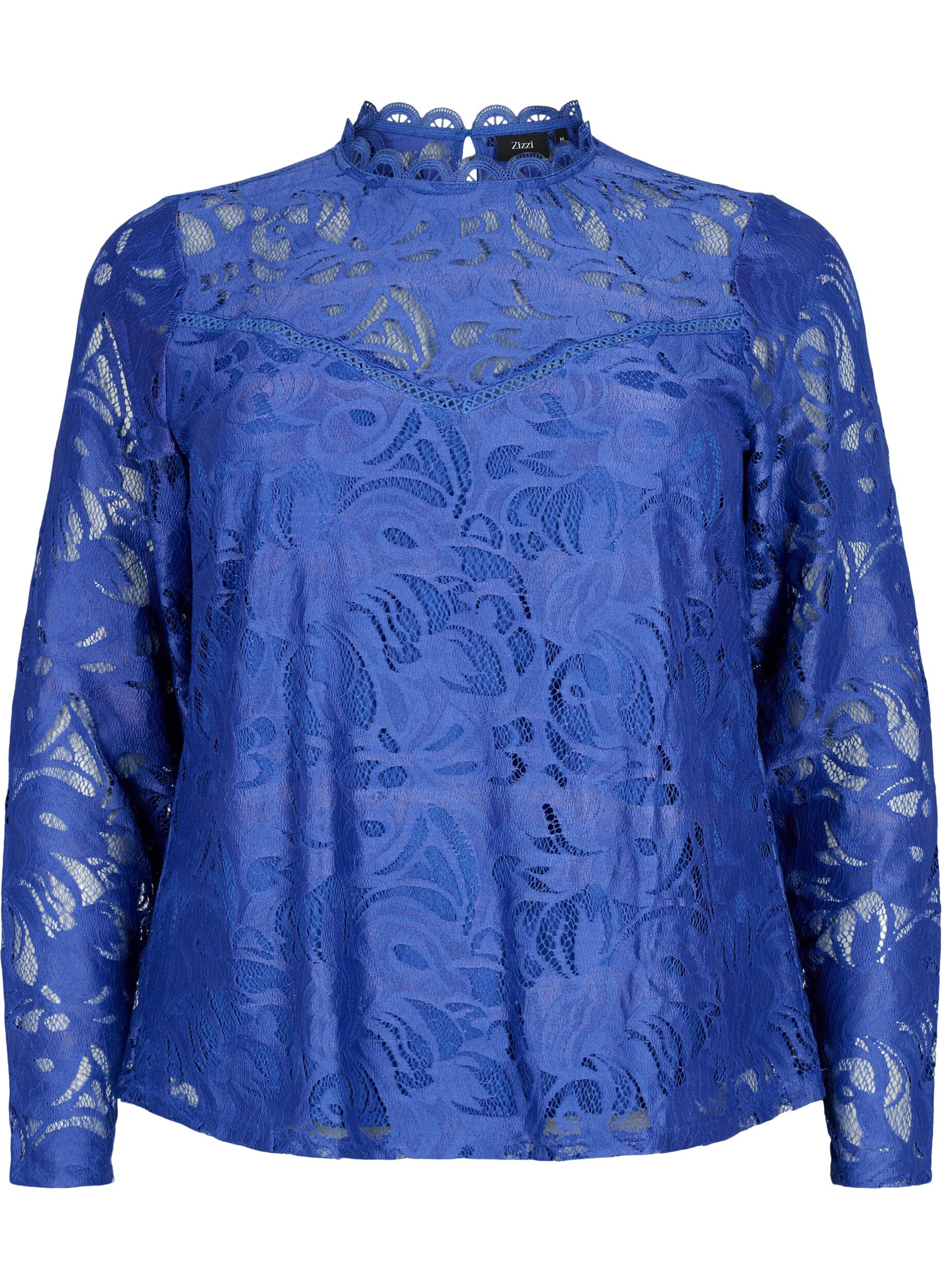 Zizzi Koronkowa bluzka z dlugim rekawem, Deep Ultramarine, Packshot image number 0