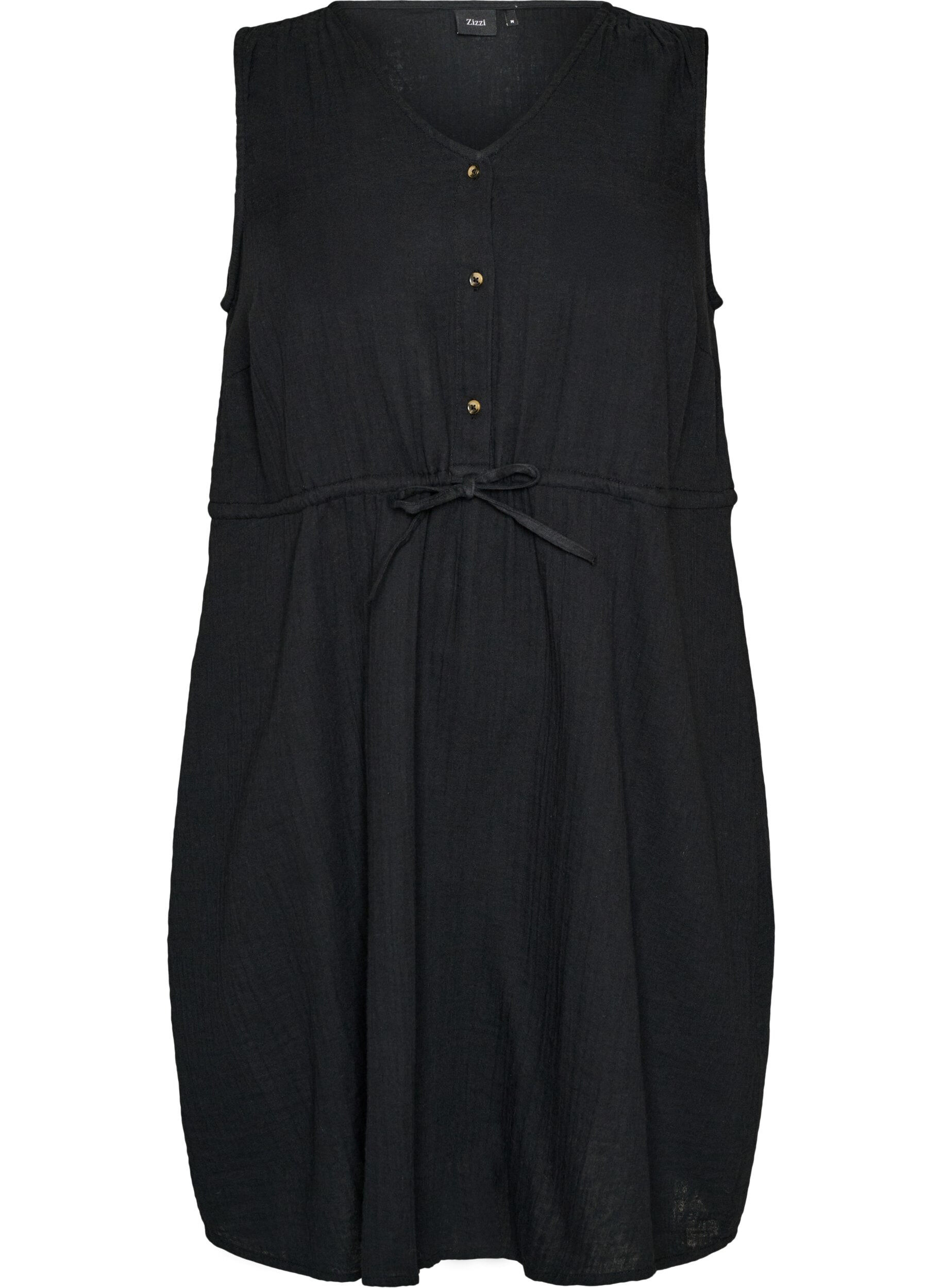 Zizzi Lekka bawelniana sukienka muslinowa bez rekaw&oacute;w z tasiemka do wiazania, Czarne, Packshot image number 0