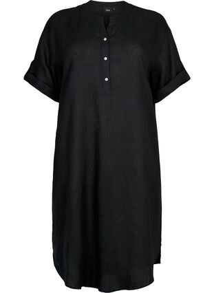 Sukienka z krótkim rekawem, wykonana w 100 % z lnu, Black, Packshot image number 0
