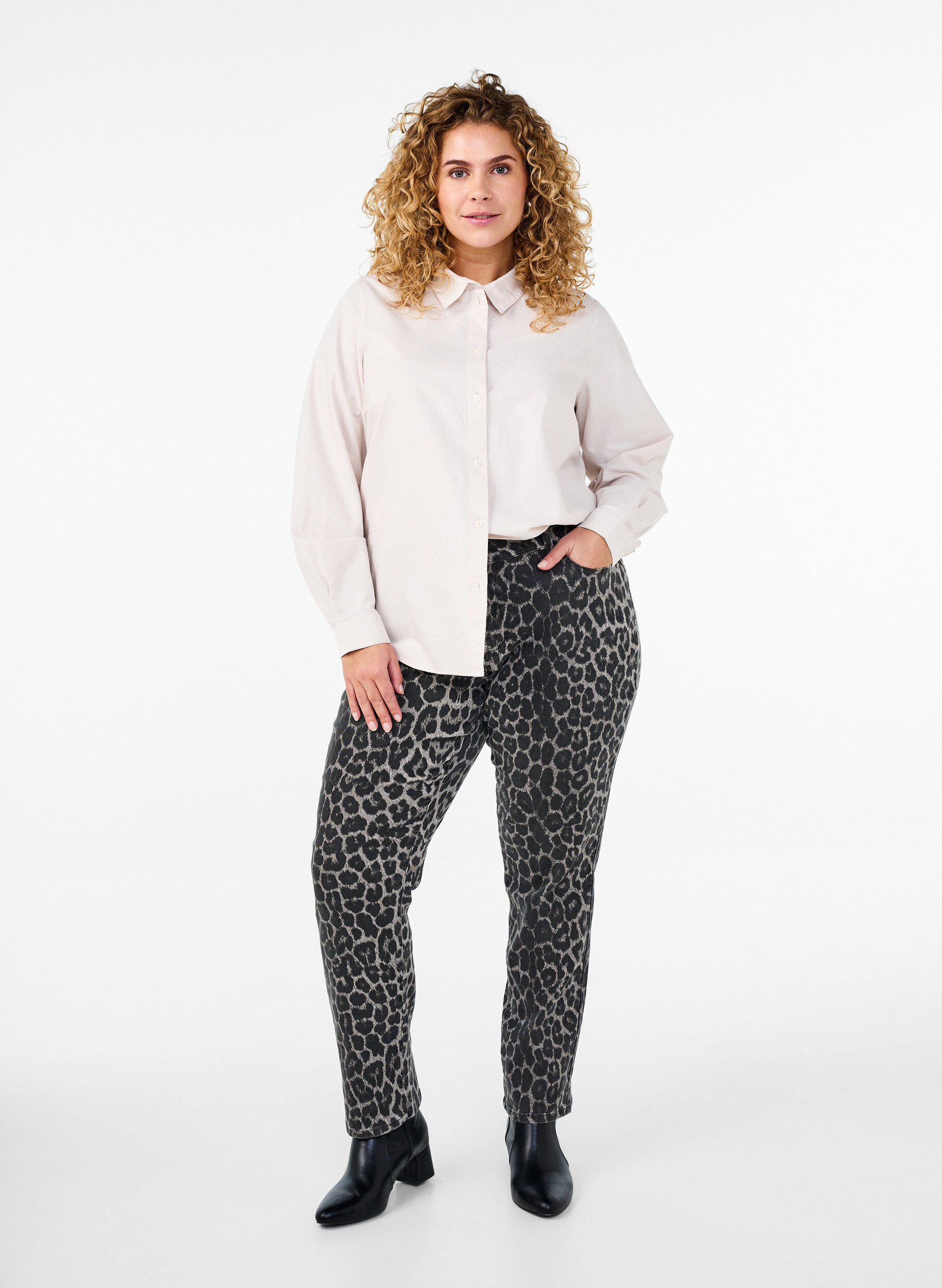 Zizzi Bawelniana koszula z dlugim rekawem, Beżowy, Model image number 1