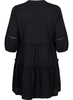 Bawelniana sukienka z rekawem 3/4 i marszczeniami, Black, Packshot image number 1