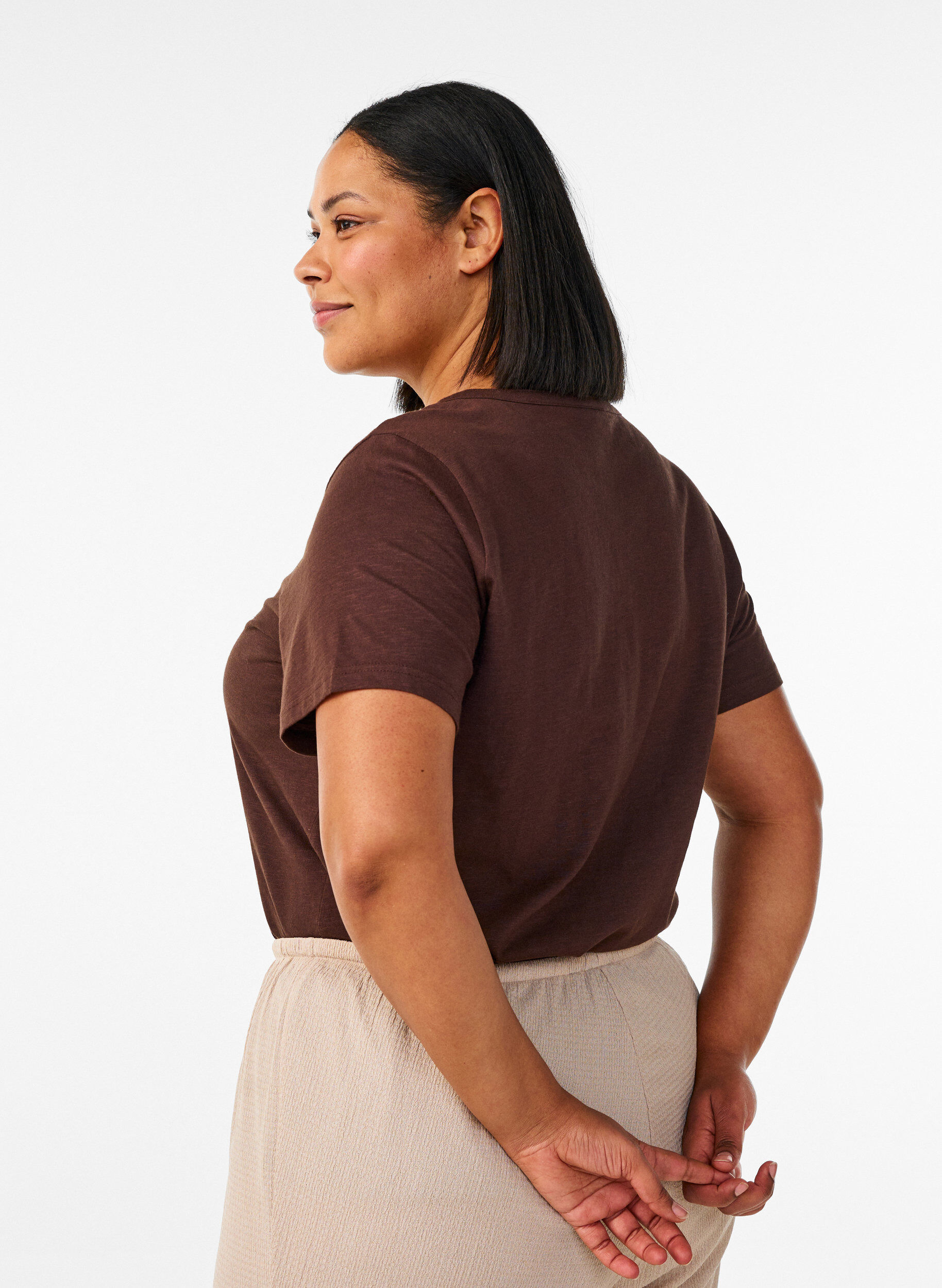 Zizzi T-shirt z guzikami, Brązowy, Model image number 2