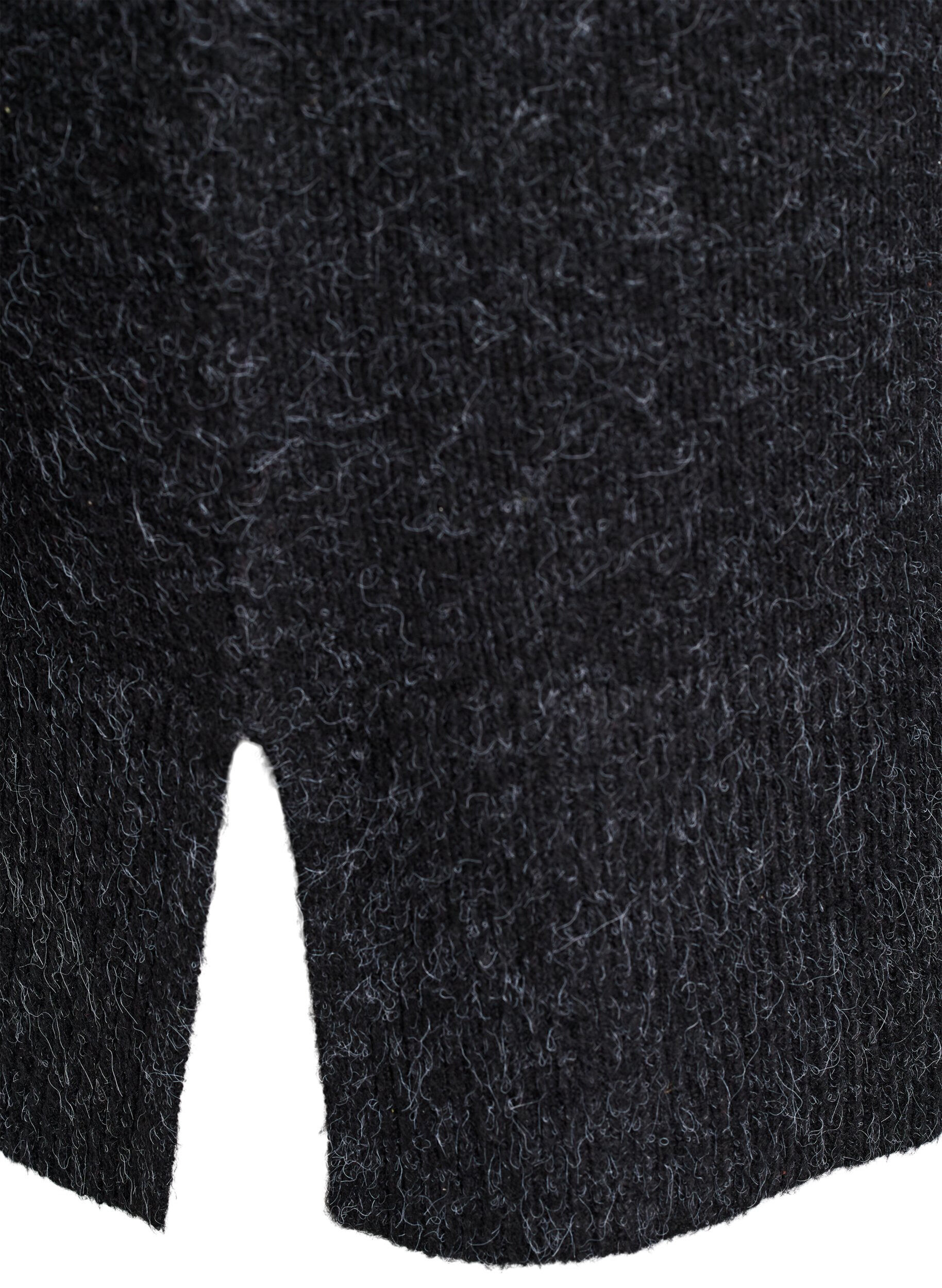 Zizzi Kr&oacute;tka dzianinowa sukienka z falowanym dolem i rozcieciami, Ciemnoszary, Packshot image number 3