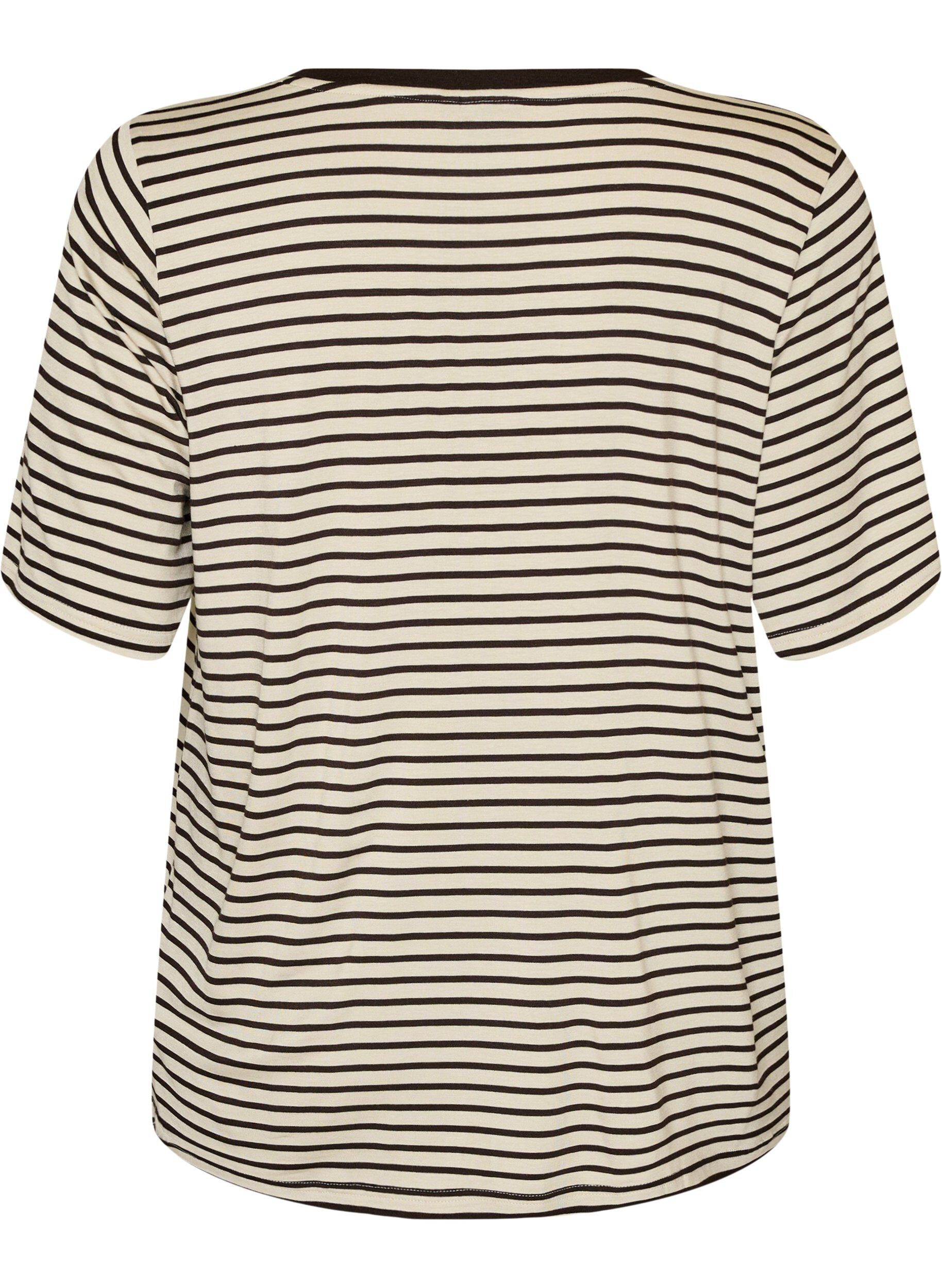 ZizziKoszulka z TENCEL&trade; Lyocell i paskami, Brązowy, Packshot image number 1