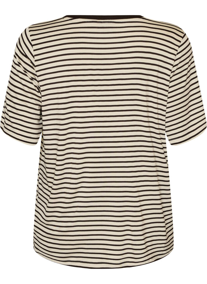 Koszulka z TENCEL&trade; Lyocell i paskami, Brązowy, Packshot image number 1