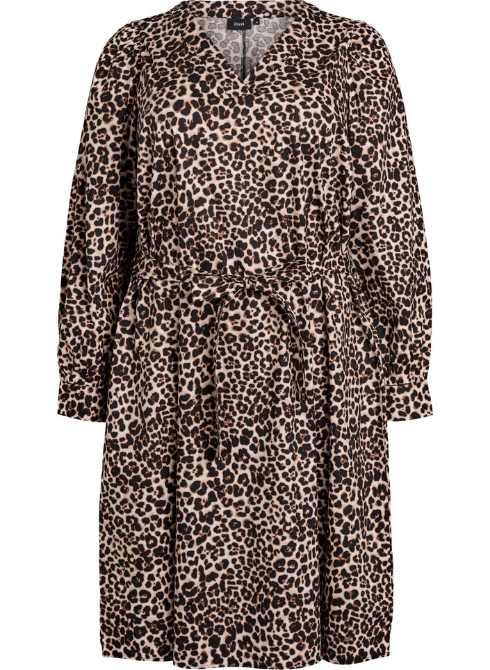 Sukienka z bawelna organiczna z wiazaniem w pasie, Brązowy, Packshot image number 0