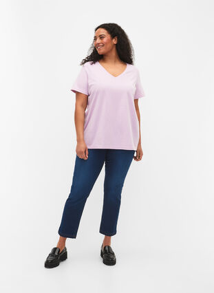 T-shirt z krótkim rekawem i dekoltem w szpic, Lavender Frost, Model image number 2