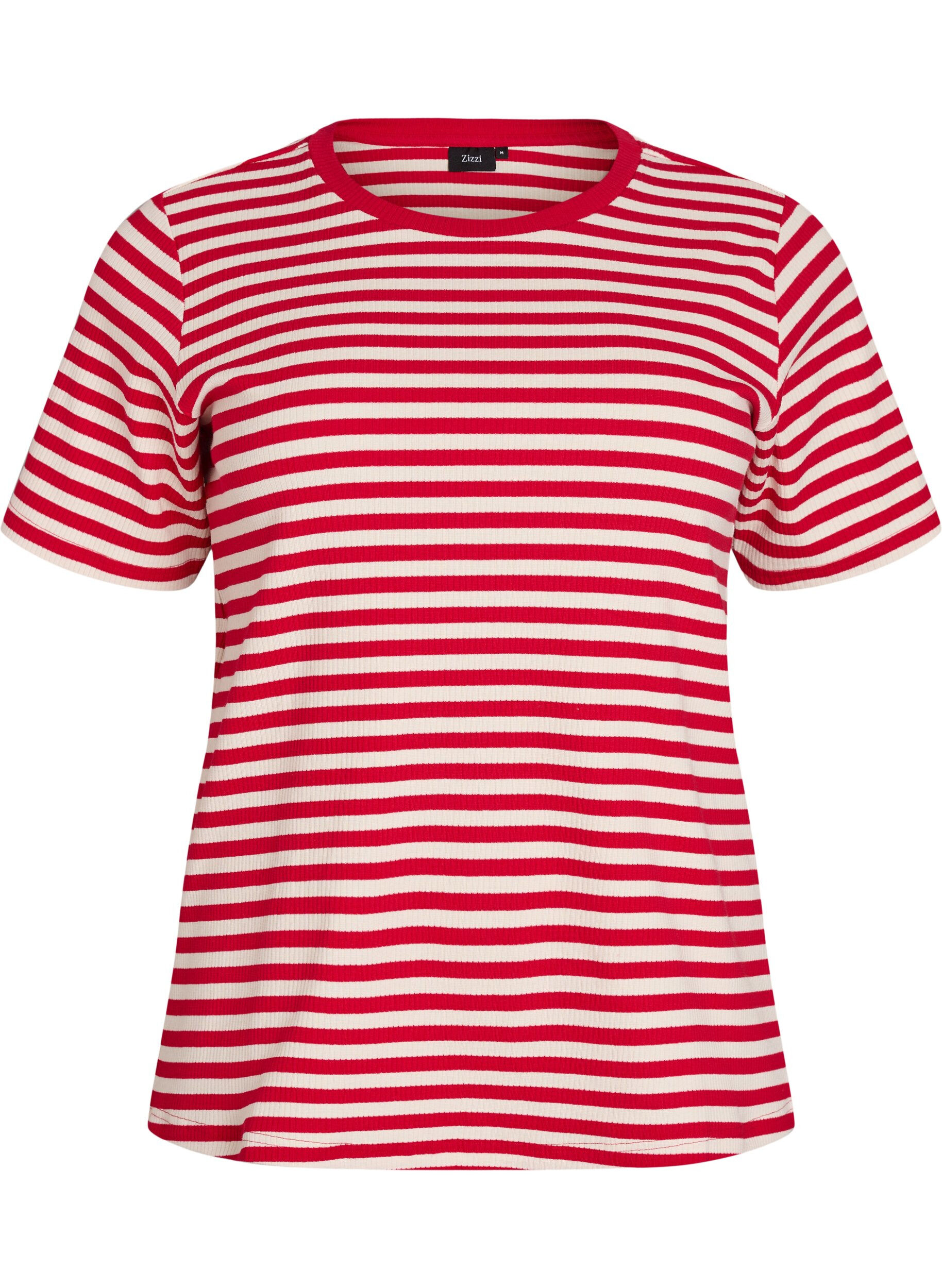 ZizziT-shirt w paski o prazkowanej fakturze, Czerwony, Packshot image number 0