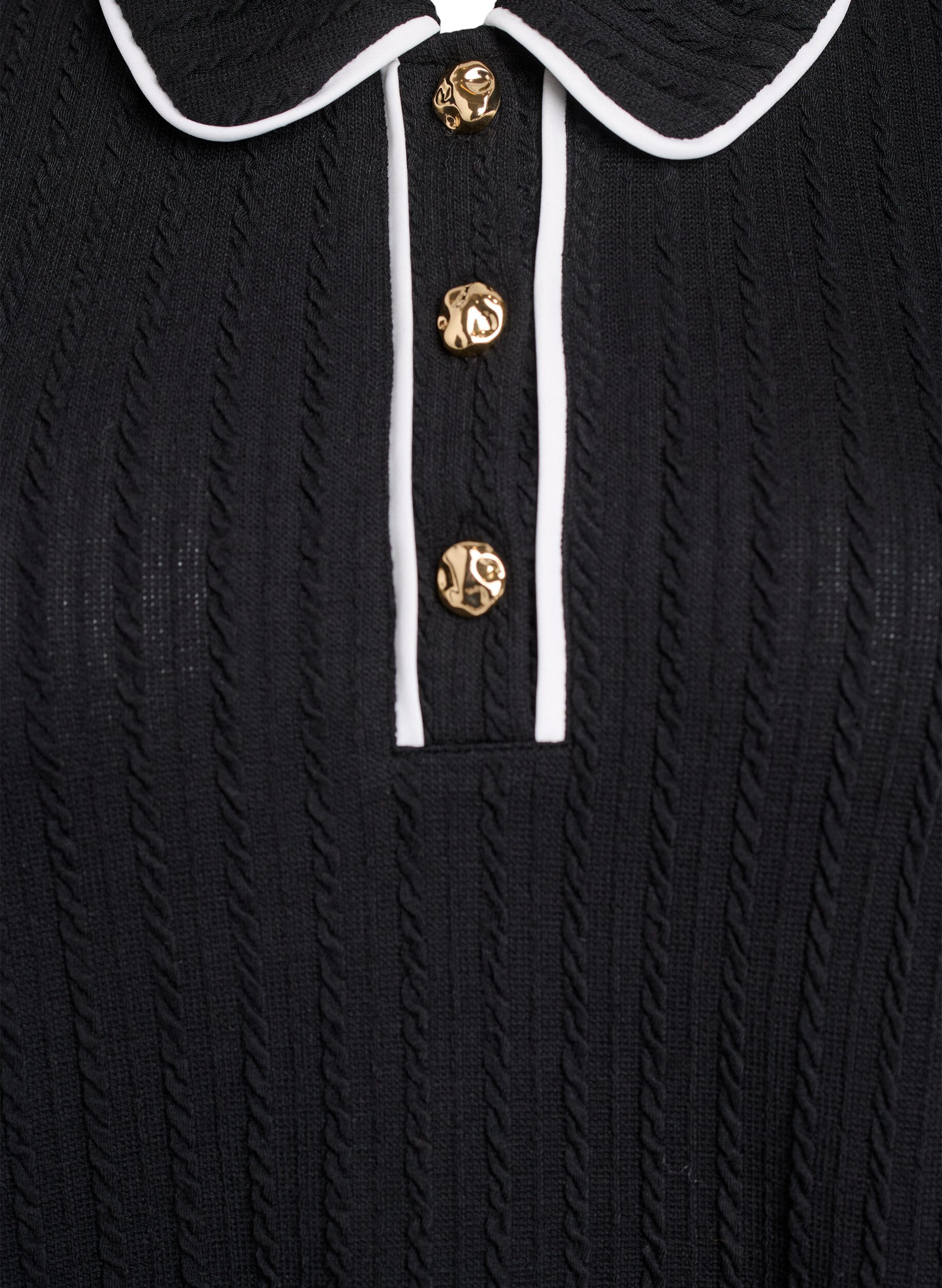 Zizzi Pikowana koszulka polo z kontrastowymi wykonczeniami, Czarne, Packshot image number 2