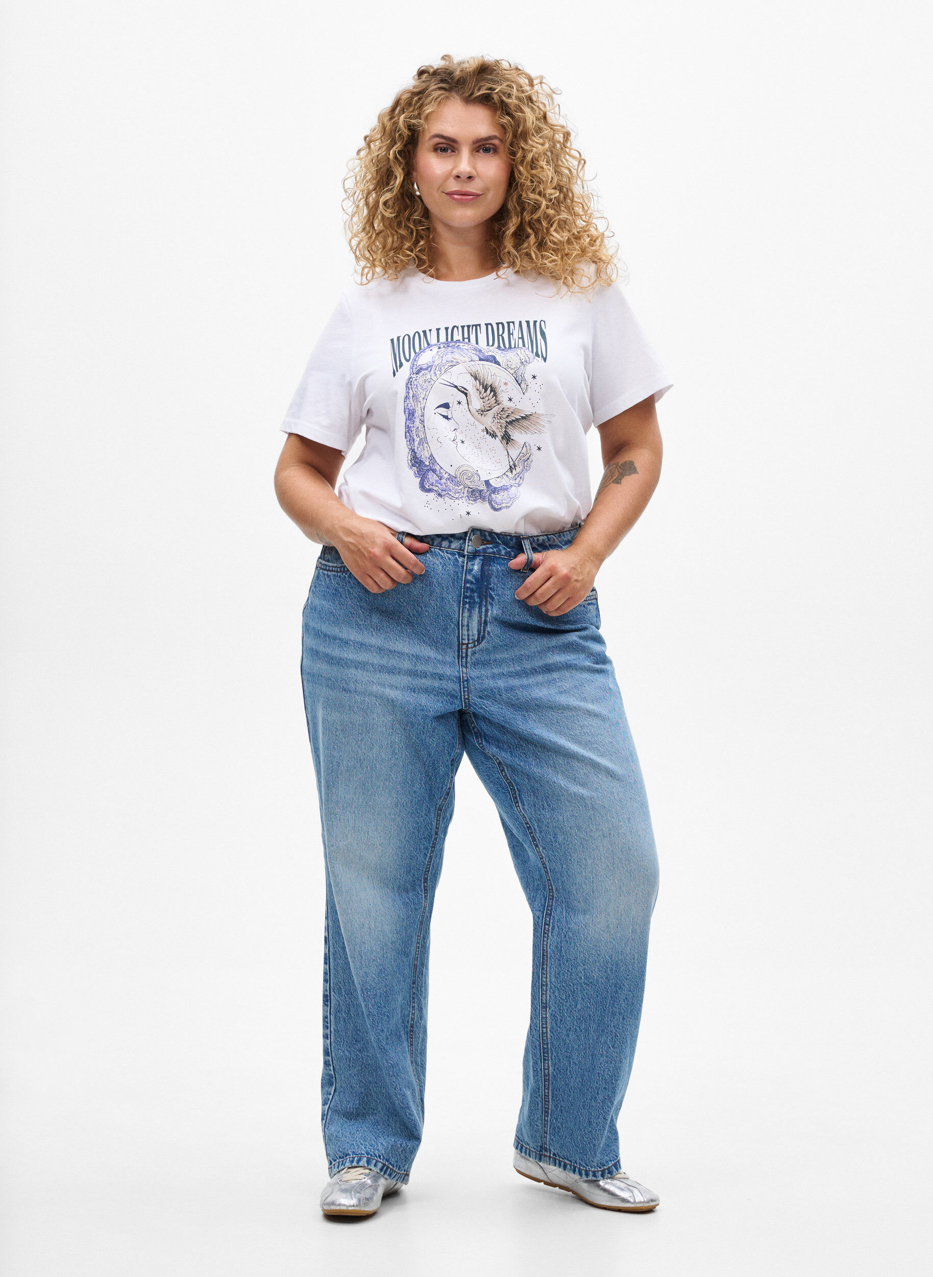 Zizzi Koszulka bawelniana z nadrukiem z przodu, Biały, Model image number 1