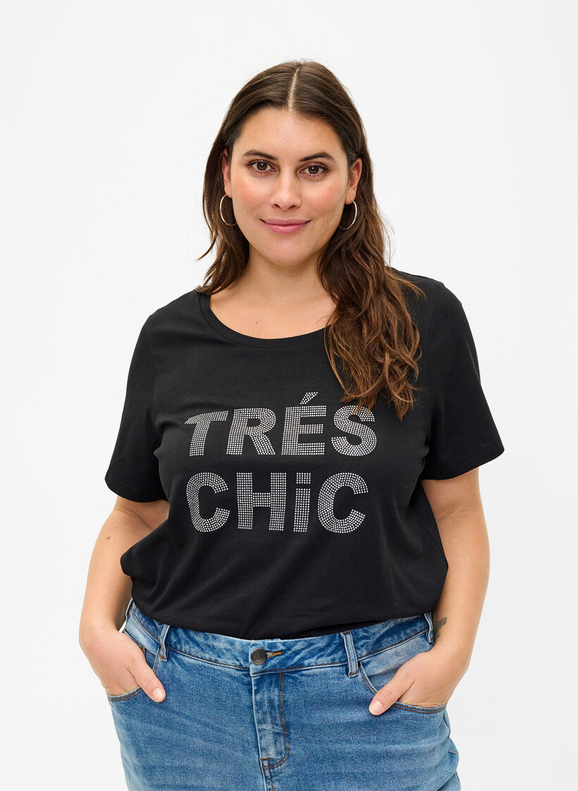 Koszulka z bawelny organicznej z cwiekami, Black W. TRÉS, Model image number 0