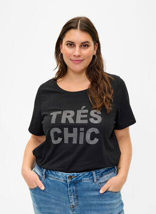 Koszulka z bawelny organicznej z cwiekami, Black W. TRÉS, Model image number 0