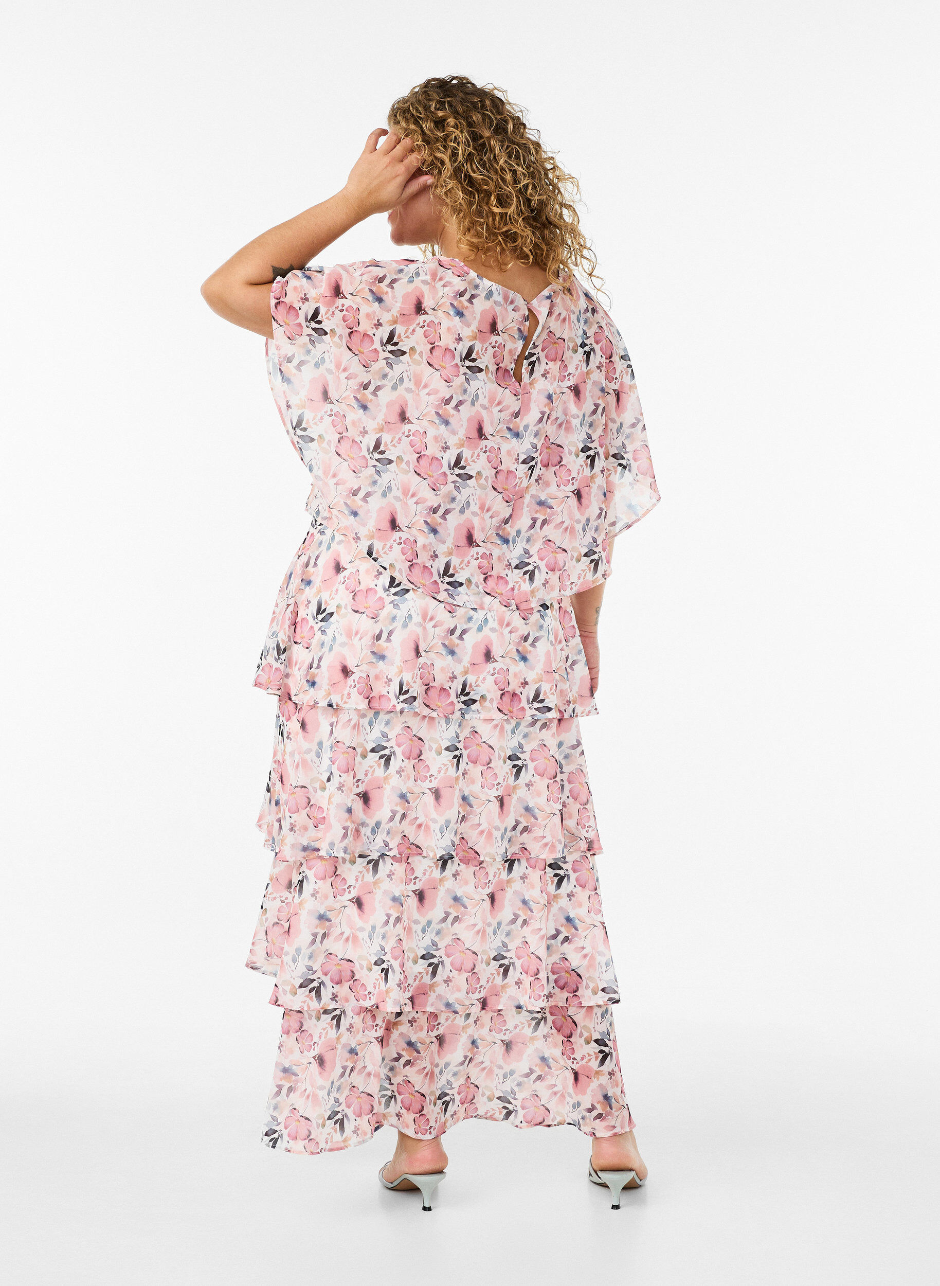 ZizziSukienka maxi z falbanami i odpinana peleryna, Biały, Model image number 2