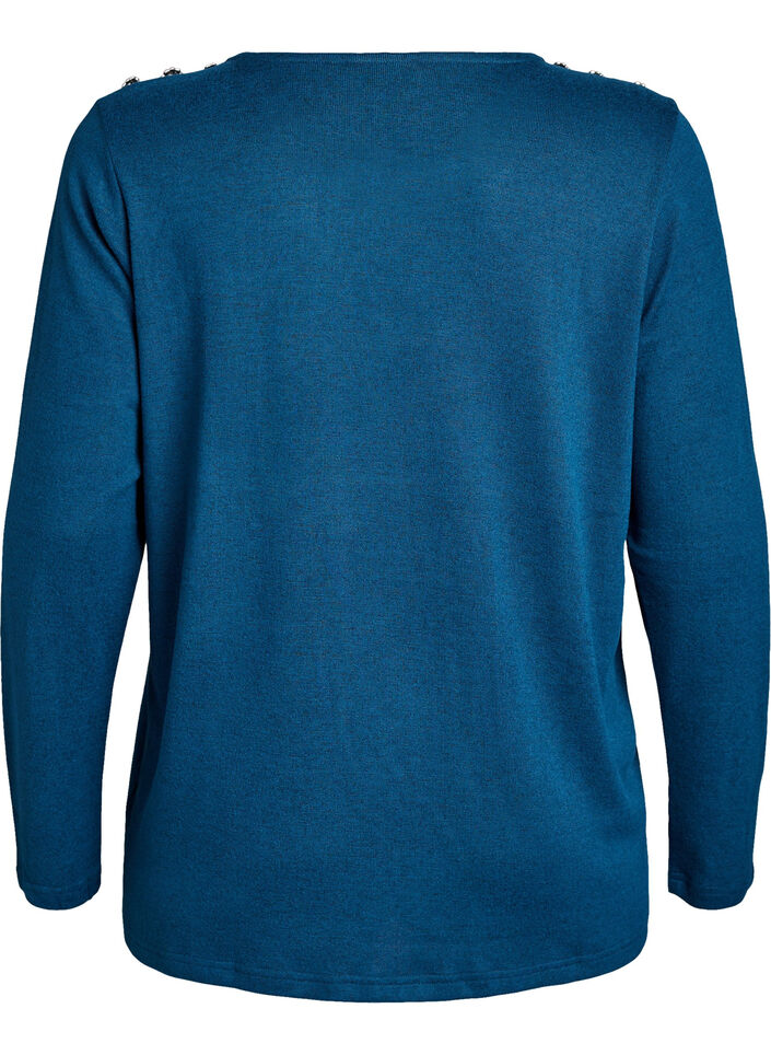 Bluzka z ozdobnymi guzikami, Niebieskie, Packshot image number 1