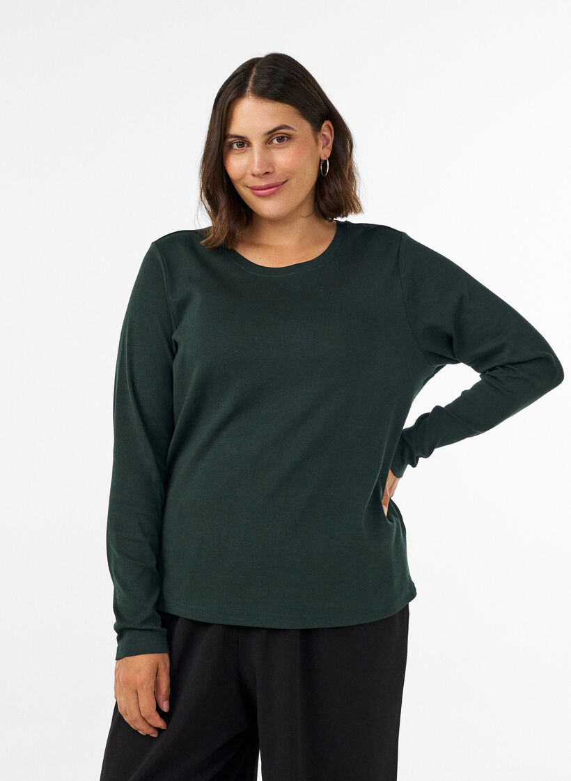 Basicowy T-shirt z dlugim rekawem i okraglym dekoltem, Zielony, Model image number 0