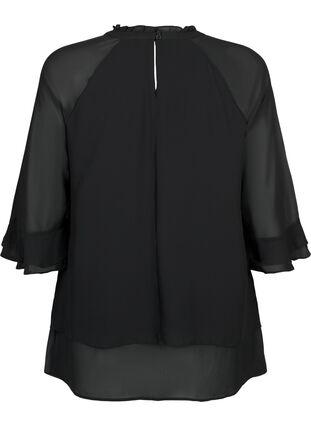 Bluzka z asymetrycznym rabkiem i rekawem 3/4, Black, Packshot image number 1