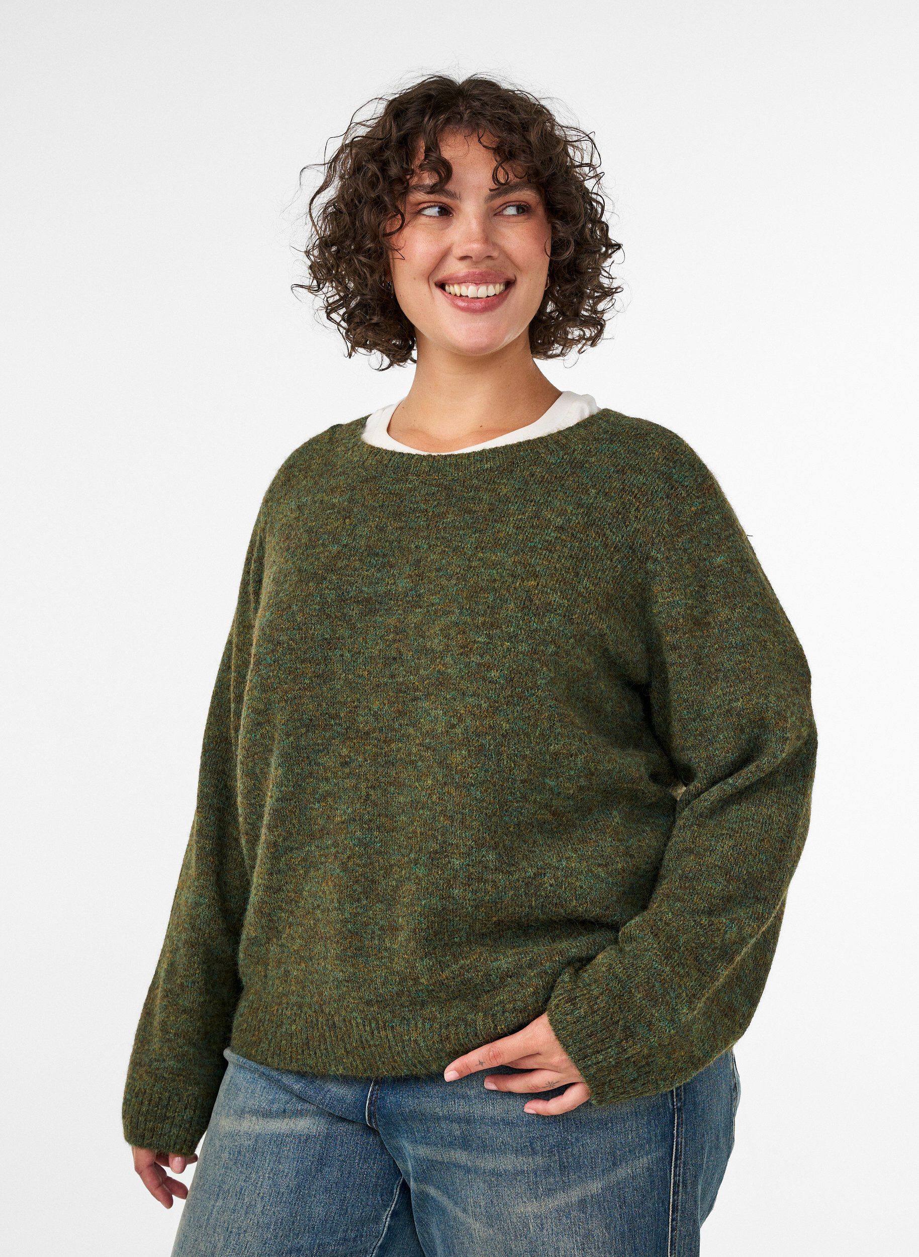 ZizziLuzny sweter z okraglym dekoltem, Zielony, Model image number 0