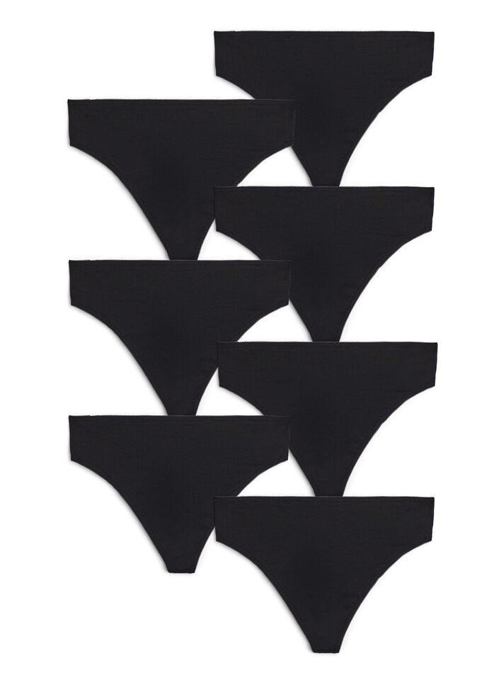  Bawelniane stringi 7-pack typu G, Czarne, Packshot image number 0