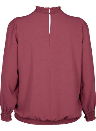 Bluzka z marszczeniem i dlugim rekawem w jednolitym kolorze, Dry Rose, Packshot image number 1