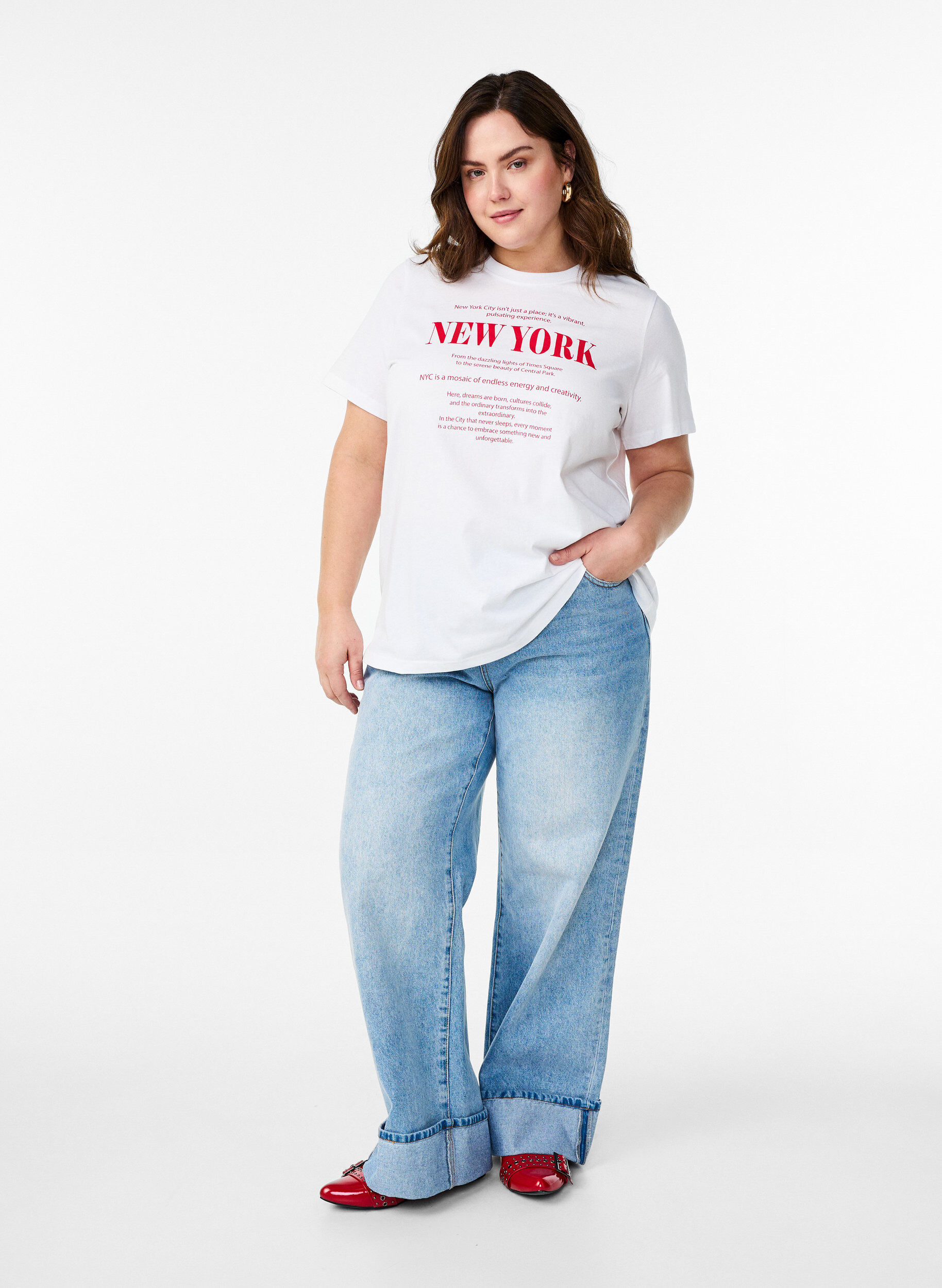 ZizziT-shirt z nadrukiem tekstowym i okraglym dekoltem, Biały, Model image number 1