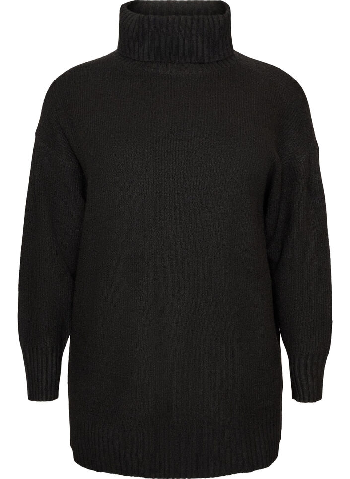 Sweter o luznym splocie z golfem, Czarne, Packshot image number 0
